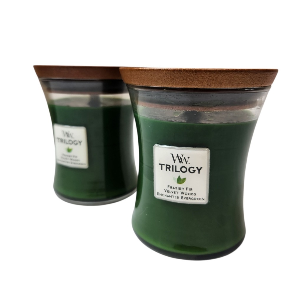 (2) WoodWick Trilogy Scented Candle Fraser Fir 10 oz Lot Bundle Forest Walk Wood